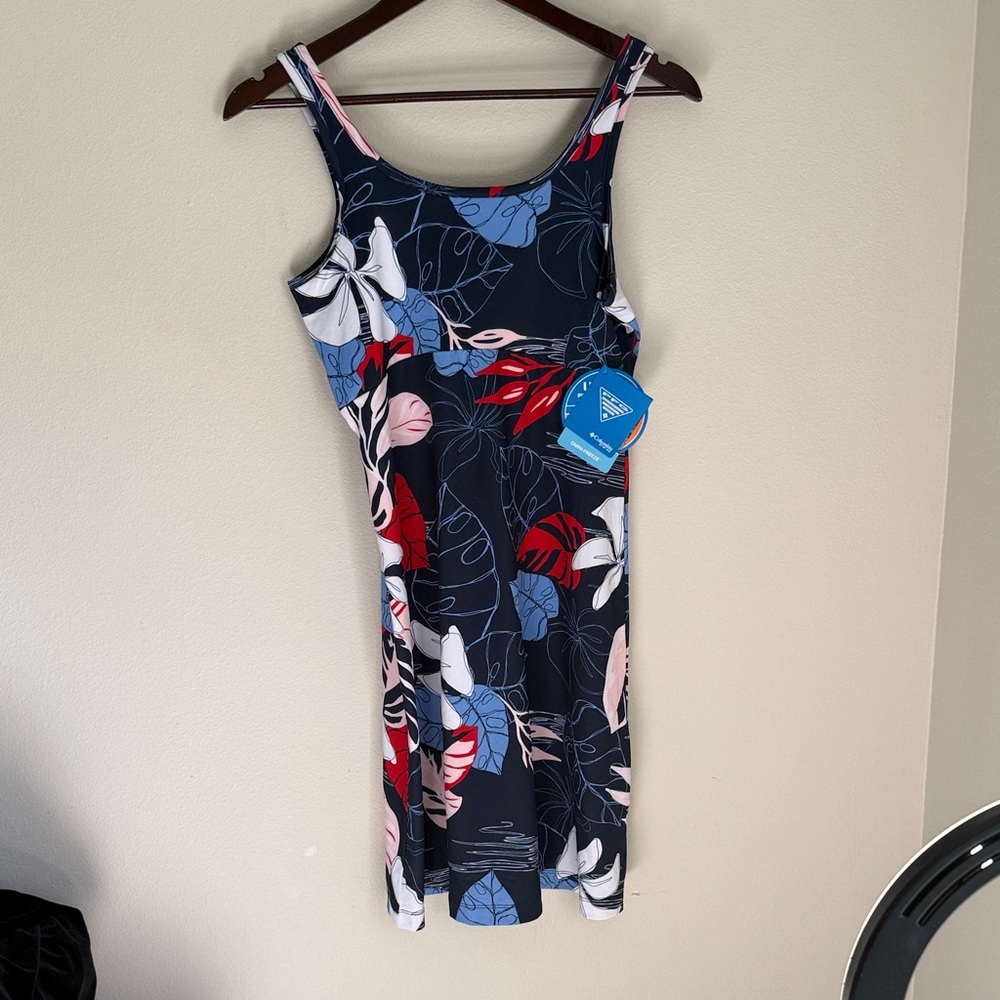 Columbia Navy and Red Floral Midi Dress